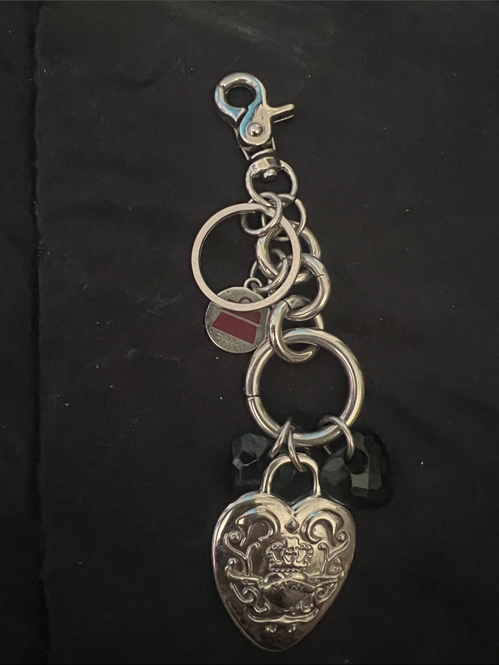 Juicy Couture Silver Heart Key & Charm Holder with Black Beads